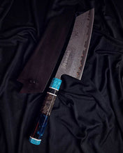 Load image into Gallery viewer, 20cm Damascus Cu Shim Bunka Gold Blue Kitchen Knife (Pre Order, Read Description)