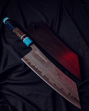 Load image into Gallery viewer, 20cm Damascus Cu Shim Bunka Gold Blue Kitchen Knife (Pre Order, Read Description)
