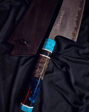 Load image into Gallery viewer, 20cm Damascus Cu Shim Bunka Gold Blue Kitchen Knife (Pre Order, Read Description)