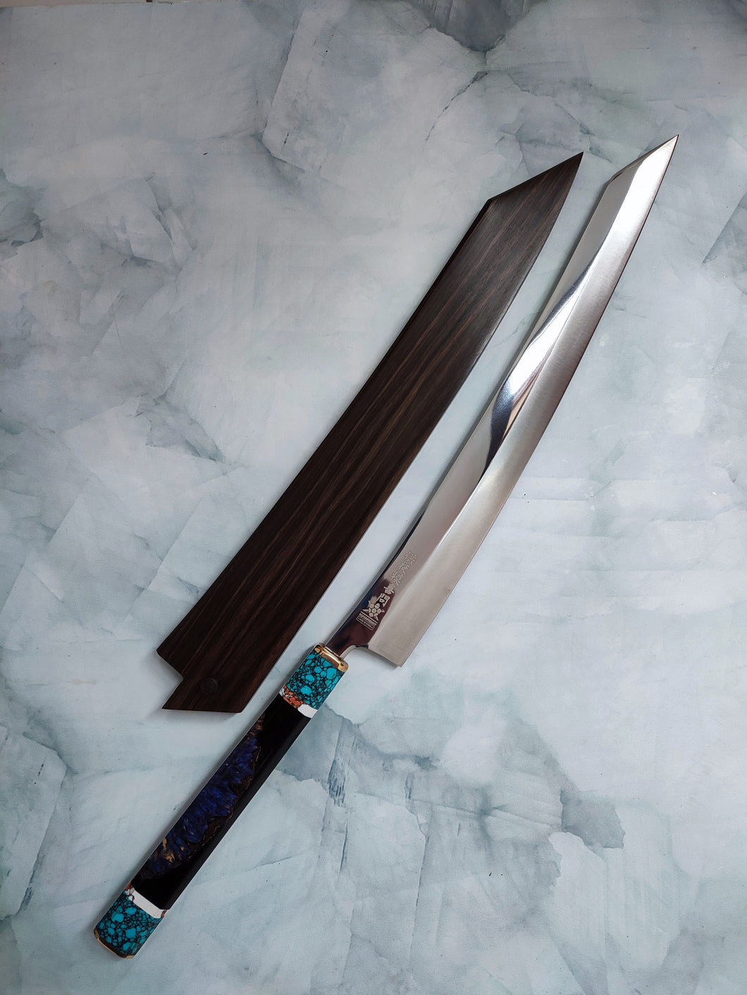 35cm Blue Turquoise K-Tip Sujihiki Kitchen Knife
