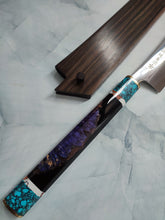 Load image into Gallery viewer, 35cm Blue Turquoise K-Tip Sujihiki Kitchen Knife
